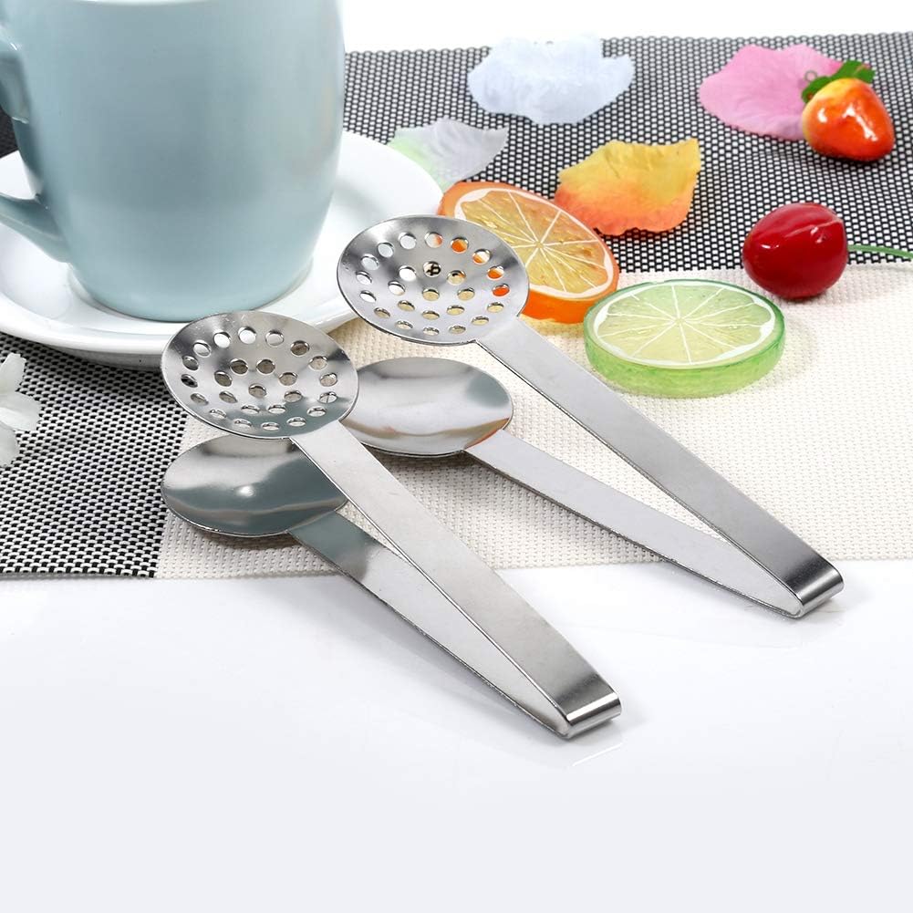 Round Tea Bag Squeezer 2 Pack Stainless Steel 340 Tea Bag Tongs Strainer Perforated Filter 4.7cm Head 15.5cm Length No Mess Drip Extraction for Coffee Lemon Slices