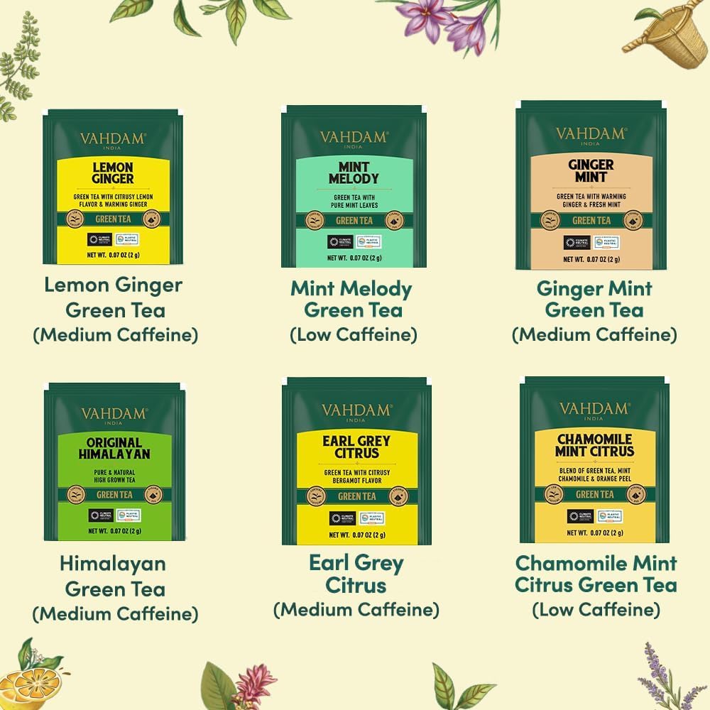 VAHDAM, Assorted Herbal Tea Sampler (18 Tea Bags, 9 Flavors) Caffeine-Free, Non-GMO | Double Infusion, Individually Enveloped Tea Bags | Herbal Tea Assortmen
