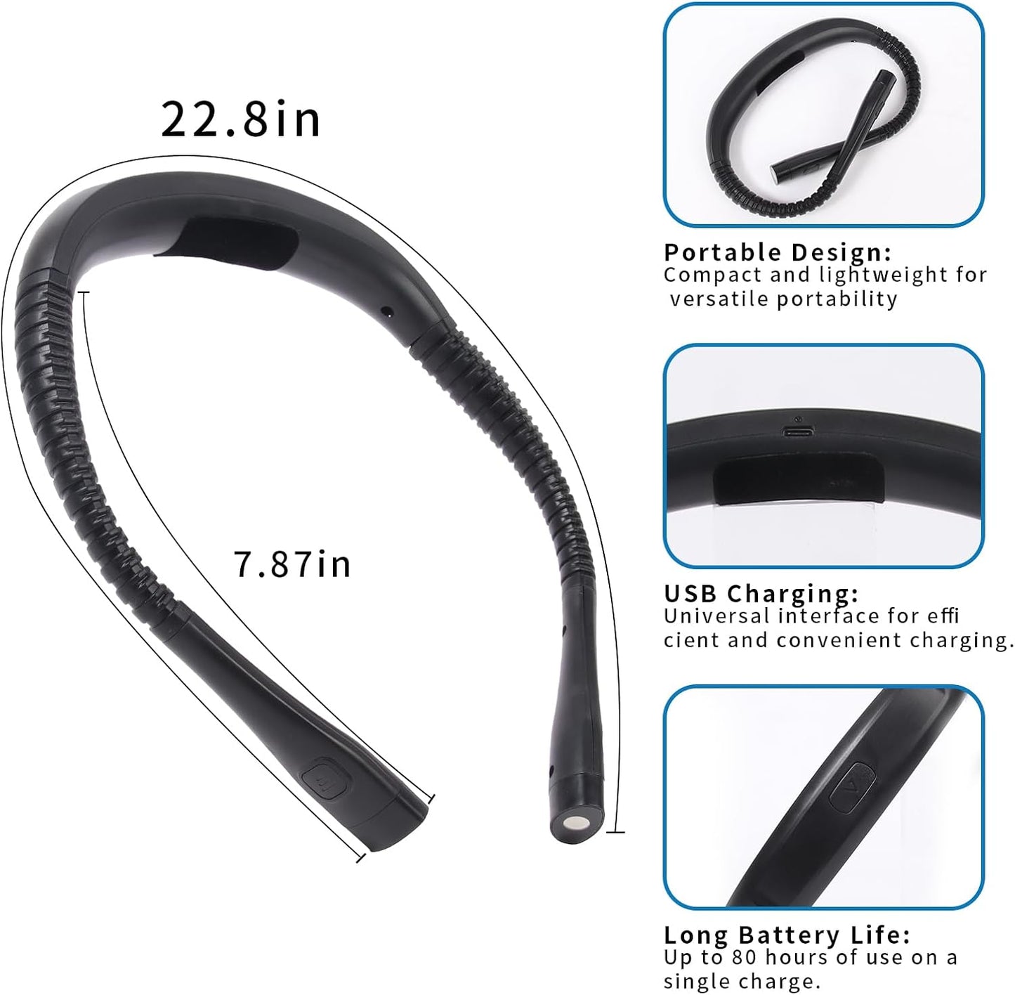 Book Light, 3-Color & 9-Brightness Reading Light, Bendable Neck Light, 60-hr Lasting Rechargeable Lamp, Perfect Book Light for Reading in Bed, Knitting, Camping (Classic, 1)