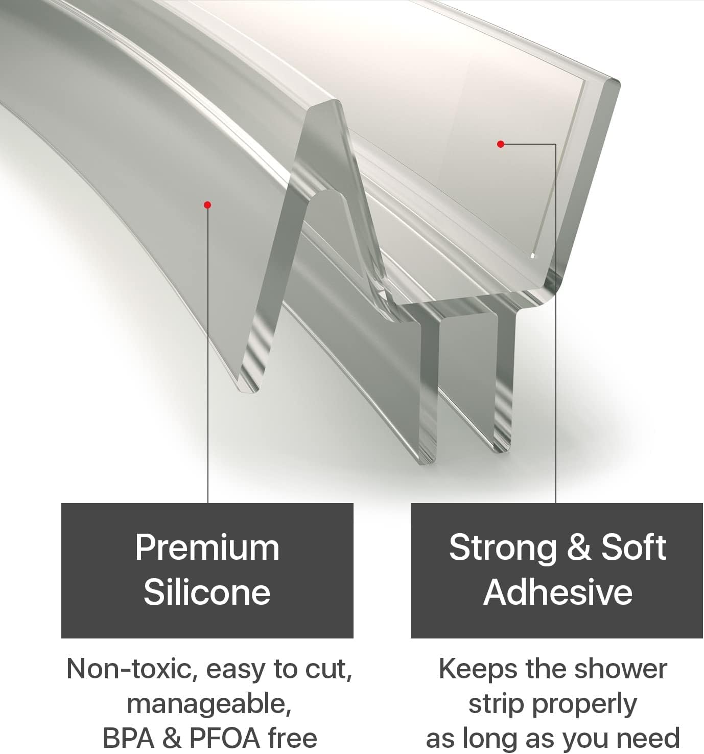 Frameless Shower Door Side Seal X-Protector - 40" Shower Door Seal | Self-Adhesive Shower Door Sweep - Premium Door Side Seal Strip - Silicone Glass Shower Seal Strip for All Door Thicknesses!