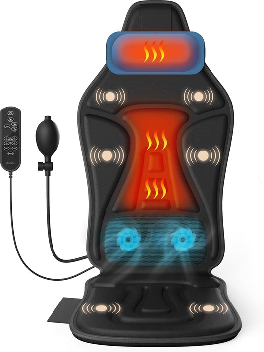 Vibrating Back Massager for Chair with Heat & Cooling, Chair Massager Pad with Adjustable Neck Support, Vibration Massage Seat Cushion for Office Chair Recliner, Home Relaxation