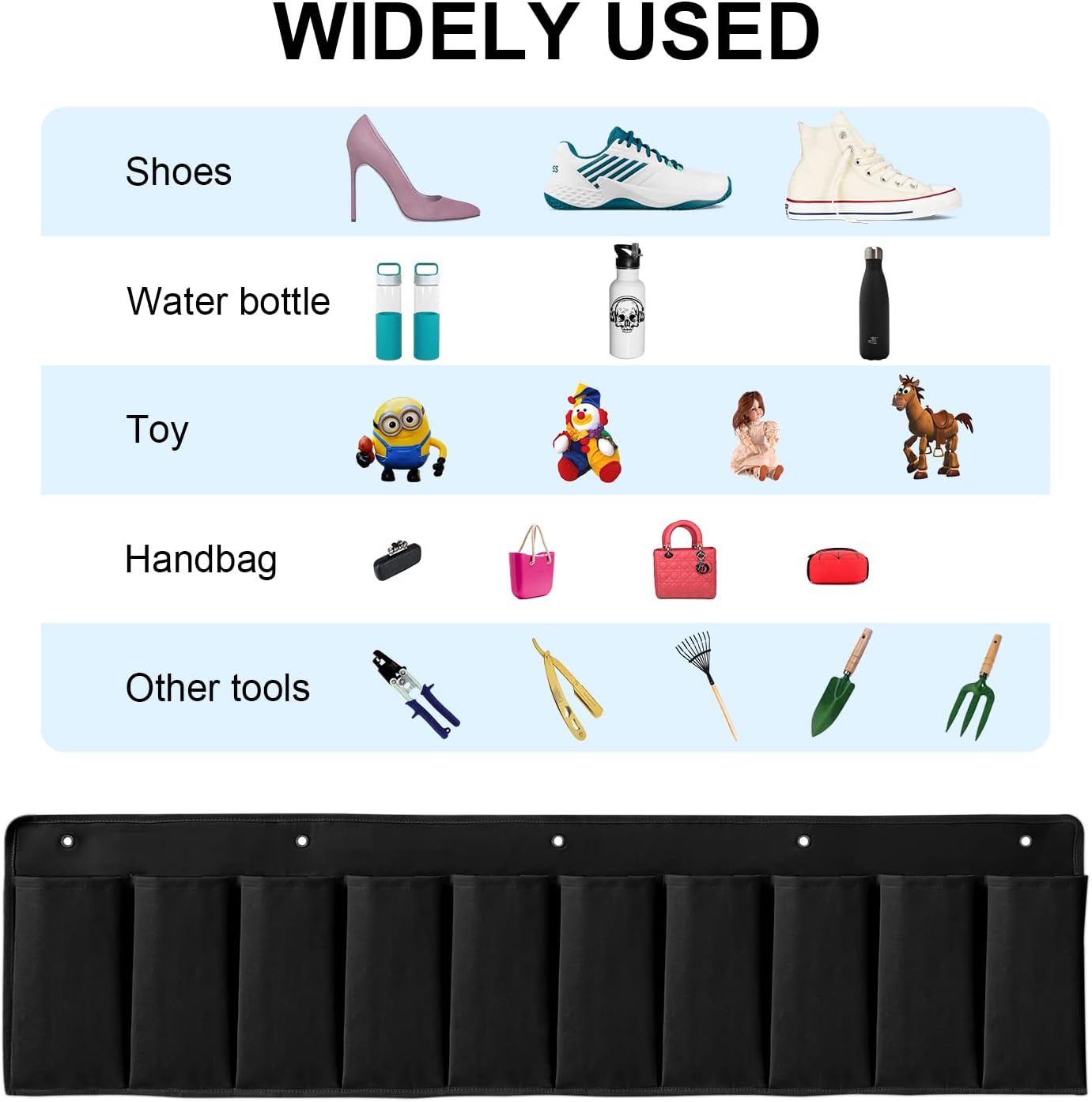 RVZONE RV Shoe Pockets 10 Pockets Heavy Hanging Bedside Storage Organizer with Sturdy Hooks Storage Pockets Hangs on bed for Shoes Toys and Tool Accessories