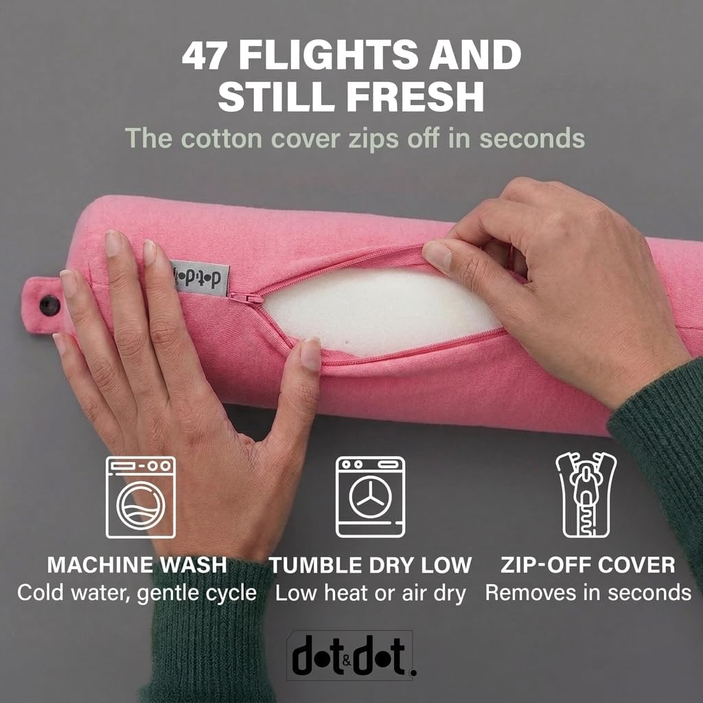 Dot&Dot Twist Memory Foam Travel Pillow, Bendable Neck Pillow for Airplane, Car and Home, 26-Inch Adjustable Roll with Washable Cotton Cover, Gray