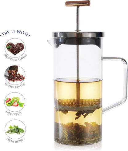 Teabloom Tea Press with Copper Pull Handle and Stainless Steel Filter – Tea Connoisseur's Choice – Pekoe Tea Maker, 34-Ounce