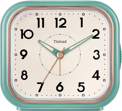 Tinload 4.3" Vintage Retro Analog Alarm Clock, Super Silent Non Ticking Clock with Manual Light, Snooze, Battery Operated, Simply Design, for Living Room, Bedroom, Bedside, Desk(Blue-V2)