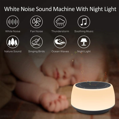 White Noise Machine with Night Lights, Sleep Sound Machine 32 Soothing Sounds for Baby Adults Kids Sleeping, Fan Wave Sound Lullaby, Timer and Memory Feature, RGB Color Touch Table Lamp