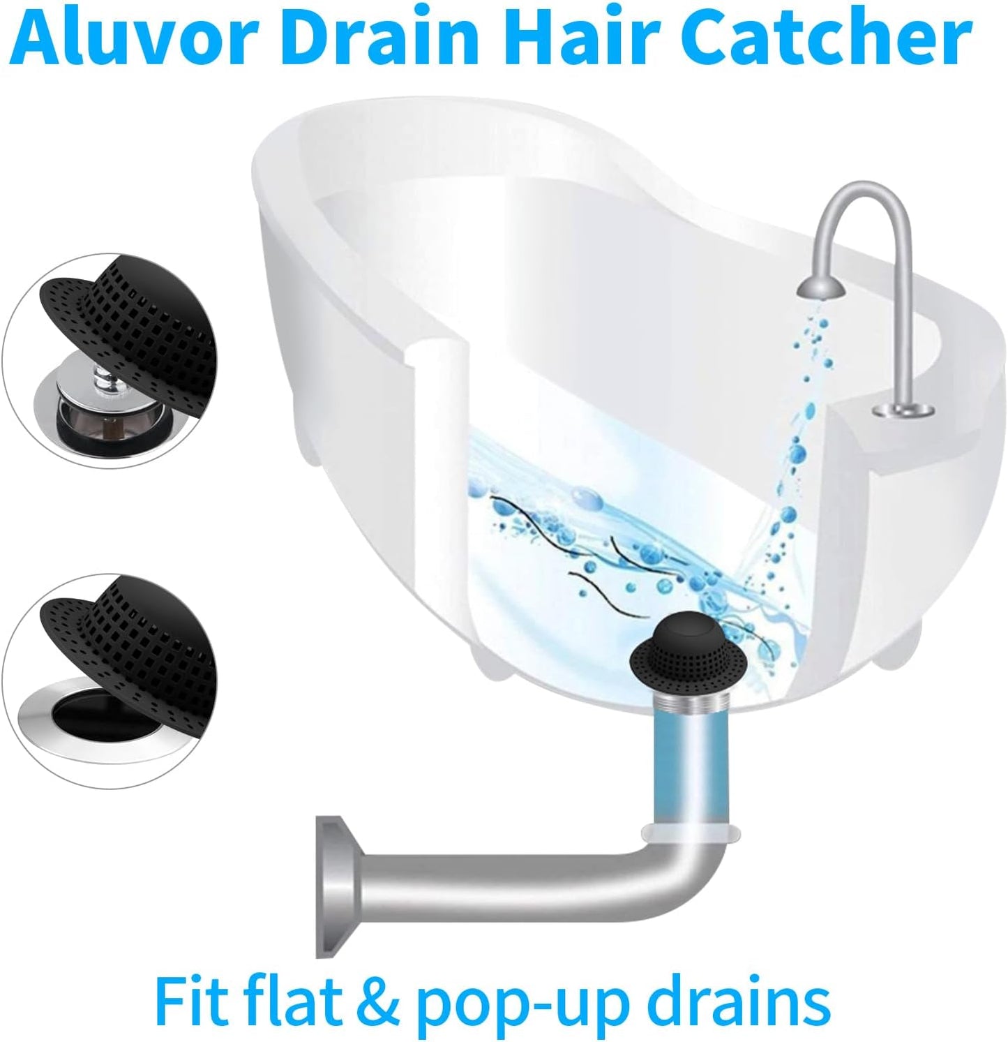 Aluvor Shower Drain Hair Catcher Bathtub Drain Cover Sink Drain Protector | Bathroom Sink & Bathtub Drain Strainer for Pop-Up & Regular Drains, Silver Grey