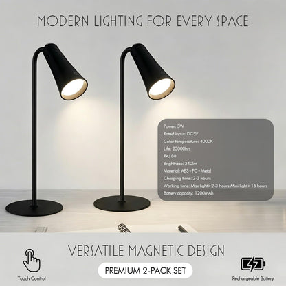 4-in-1 Rechargeable Desk Lamp, Clip and Wall Light, 2 Pack | Use as a desk, clip, wall, or handheld light with USB-C recharge and flexible placement.