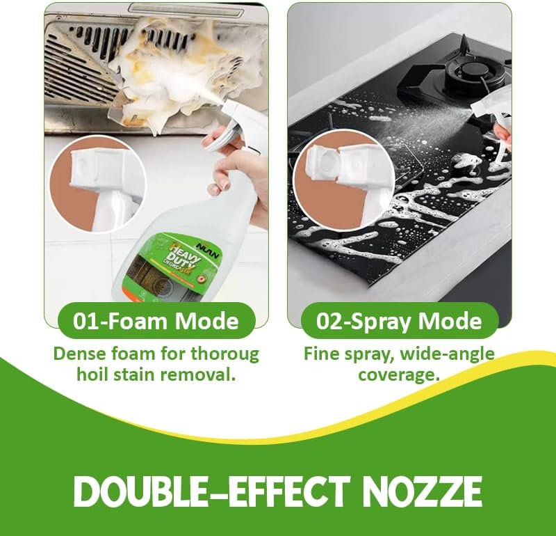 NUAN 2 Pack Kitchen Degreaser Cleaner, 500 ml Heavy Duty Grease Remover Spray for Stove, Range Hood, Cooktop & Kitchen Surface