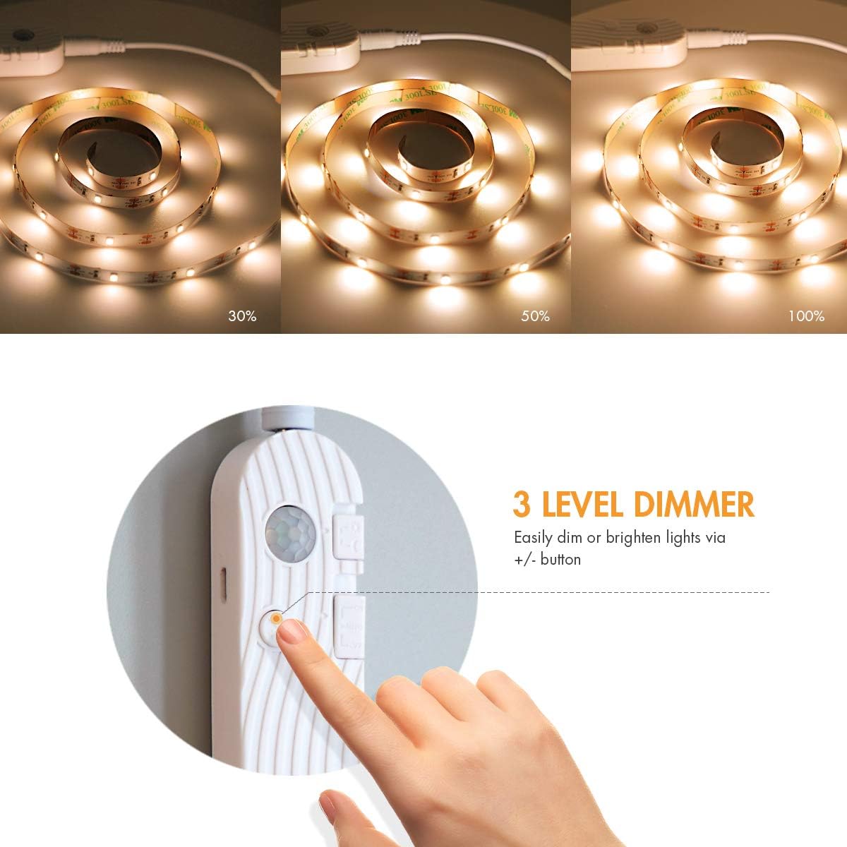 Sensky Motion Activated Strip Lights Rechargeable Motion Sensor LED Strip Light Dimmable Strip Lighting for Wardrobe, Cabinet, Pantry, Closet (2M Black, Cool White)