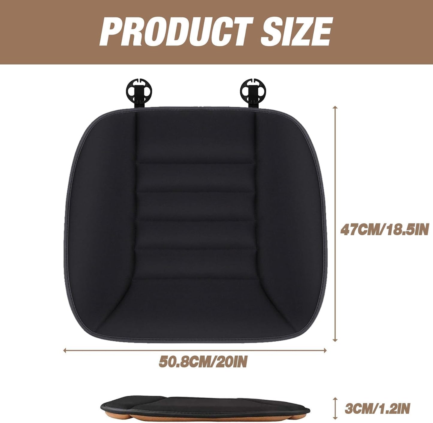 Car Seat Cushion Pad 1.2" Thick Comfort Seat Protector for Car Driver Seat Office Chair Home Use Memory Foam Seat Cushion with Non Slip Bottom, 20'' x 18.5'', Black