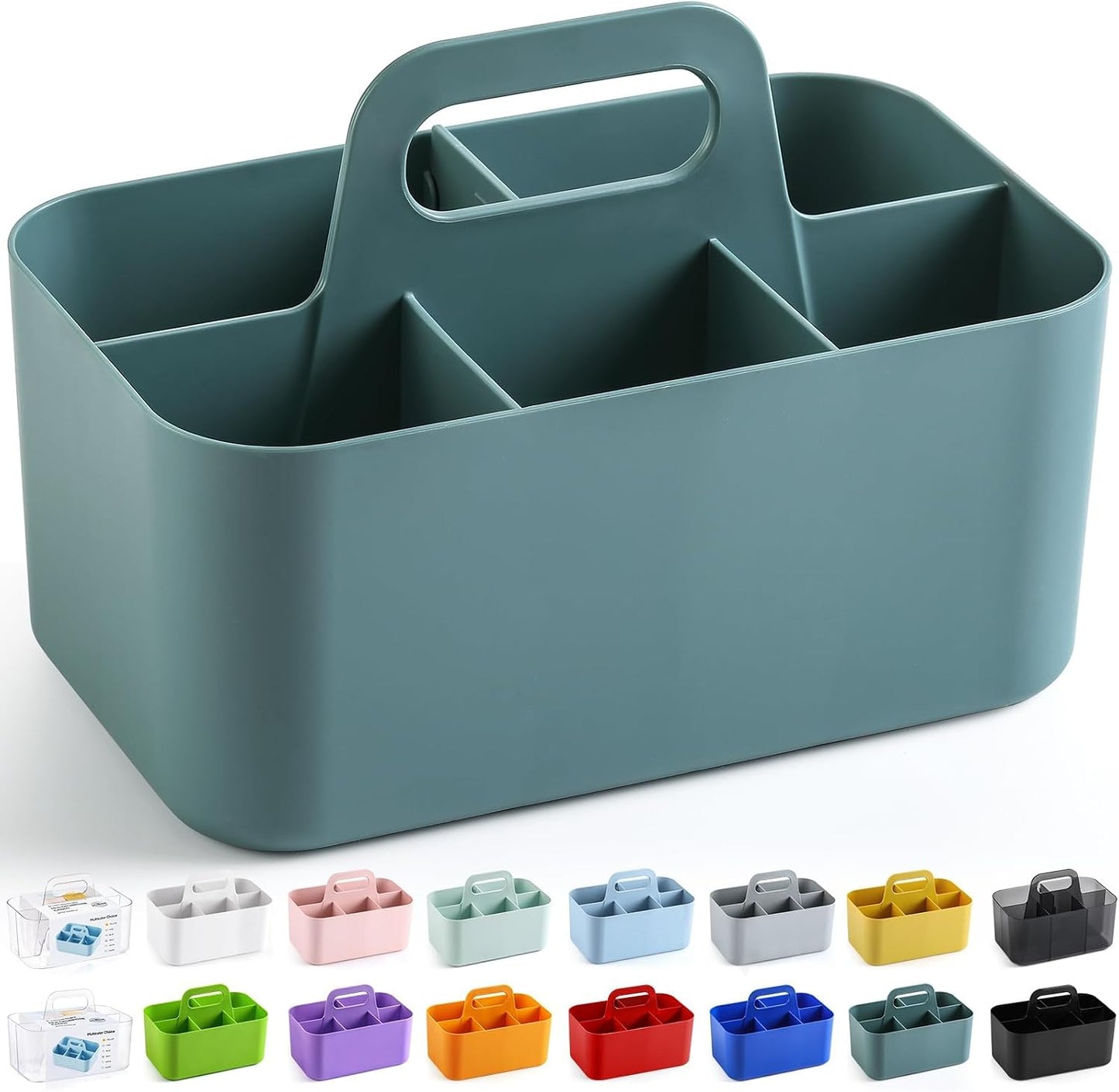 Multiuse Caddy Organizer with Handle, Portable Divided Plastic Tote Bin - Art Craft, Stationary Pen Marker Crayons, Makeup Hair Supplies Storage - Bathroom, Classroom, Dorm, Office, Desk Holder - Grey