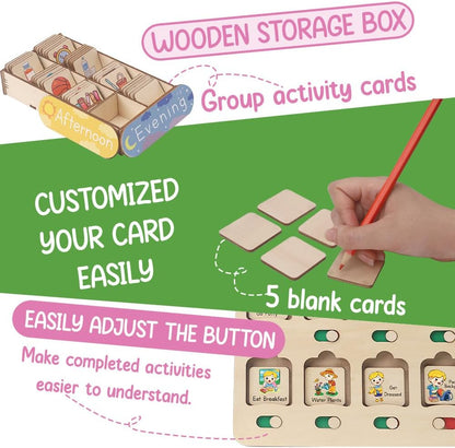 Daily Routine Chart for Kids, Visual Schedule, Routine Chart for Toddlers 3-5, Morning Bedtime Routine Chart for Toddlers, Wooden Chore Chart for Kids