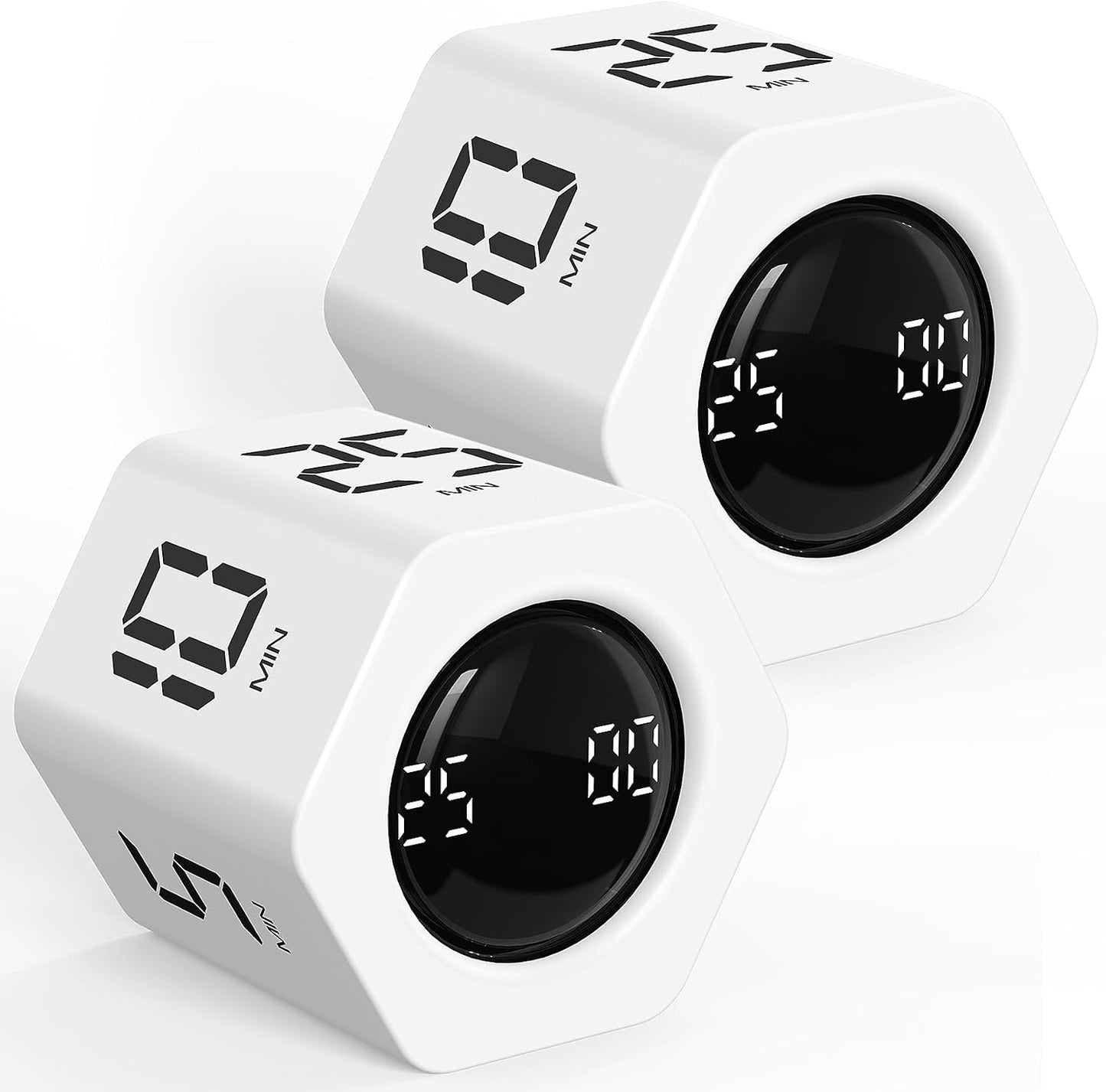 Rotating Pomodoro Timer 5, 25, 10 30,60 Mins Preset Stopwatch, Desk Flip ProductivityTimer, ADHD Tool Hexagon, Vibration/Mute/Alarm, for Work, Study, Back to School, Kitchen, Black