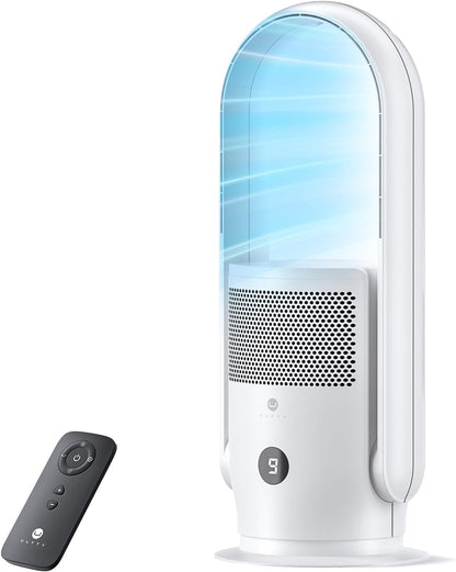 ULTTY Bladeless Tower Fan and Air Purifier Combo, Quiet Oscillating Fan with Remote & Touch Control, 9 Speeds, 8H Timer, HEPA Air Filter, Safe Floor Fan for Bedroom Home Office Black, 23.5"inch