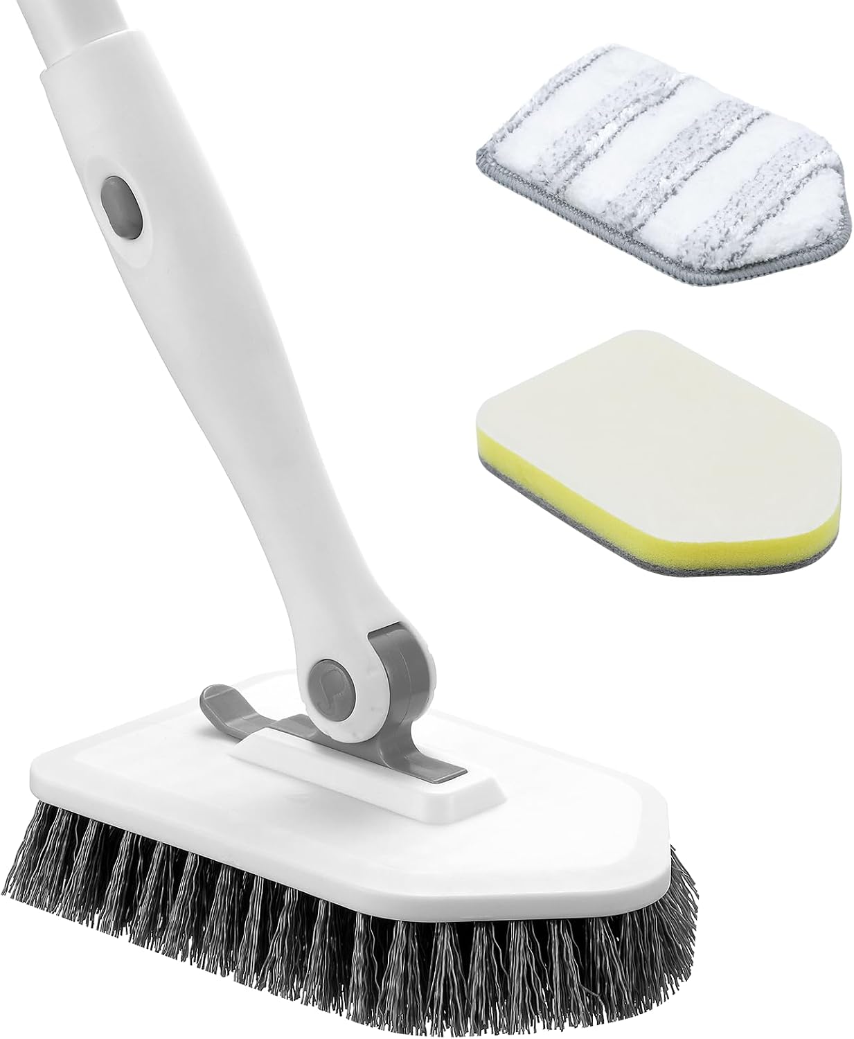 nacena Shower Scrubber with Long Handle, 4 in 1 Tile Tub Scrubber Brush with 3 Detachable Cleaning Heads and V-Shaped Grout Brush Shower Cleaner Brush for Bathroom Kitchen Toilet Tub Sink Wall, Black