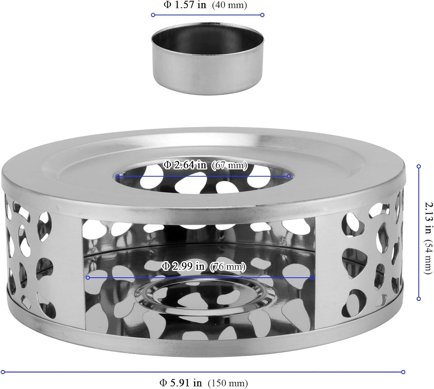 4 PCS Teapot Warmer, Stainless Steel Teapot Warmer, Metal Teapot Heater with Tealight Candle Holder, Brushed Coffee Tea Warmer Base for Glass or Ceramic Teapot, Silver