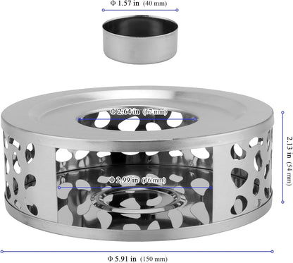 4 PCS Teapot Warmer, Stainless Steel Teapot Warmer, Metal Teapot Heater with Tealight Candle Holder, Brushed Coffee Tea Warmer Base for Glass or Ceramic Teapot, Silver