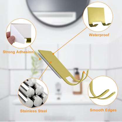 MOROBOR 4 Pcs Shower Squeegee Adhesive Hook, All-Purpose Scraper Holders Towel Hooks Stainless Steel Waterproof Storage Hook Bath Accessories for Kitchen & Bathroom（Black）