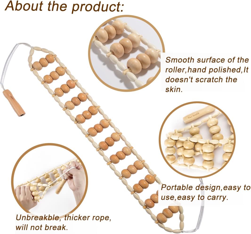 Wooden Therapy Massage Tools for Body Sculpting, Back Massage Roller Rope, Manual Cellulite Massage Maderoterapia Kit for Body Shaping, Neck Leg Muscle Pain Relief