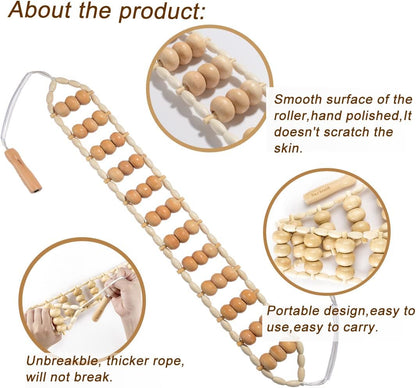 Wooden Therapy Massage Tools for Body Sculpting, Back Massage Roller Rope, Manual Cellulite Massage Maderoterapia Kit for Body Shaping, Neck Leg Muscle Pain Relief