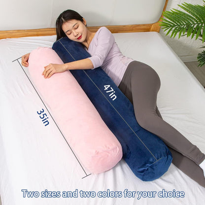 1 MIDDLE ONE Body Pillow for Adults, Bolster Pillow with Removable Velvet Cover, Long Round Cervical Roll Pillow, 35 x 7.87 Inches, Blue