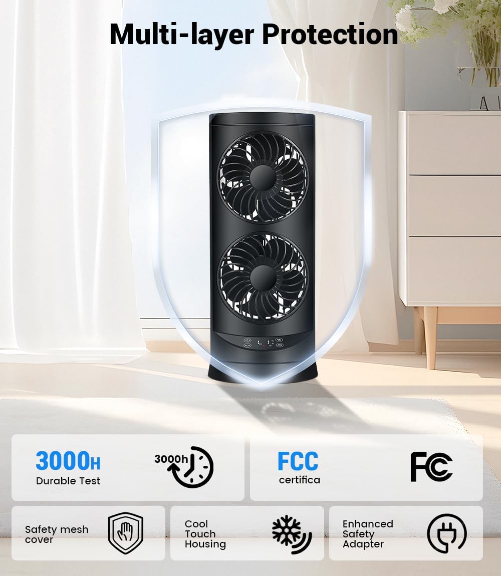 Tower Fan for Bedroom,24 ft/s Portable Desk Table Fan with Remote
