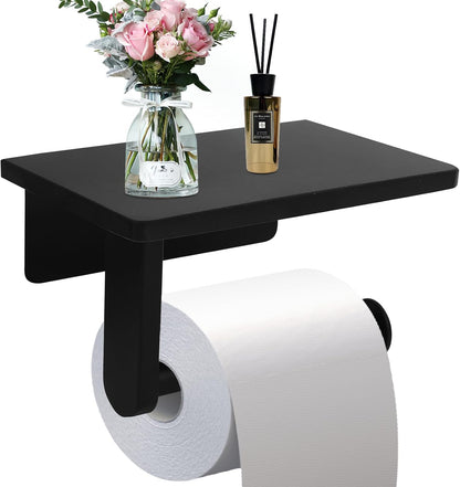 Toilet Paper Holder with Natural Marble Shelf for Bathroom Washroom,Wall Mounted Tissue Holder Suitable for Mega Roll (Brushed Nickel,Small 6.7 * 4.3 in)