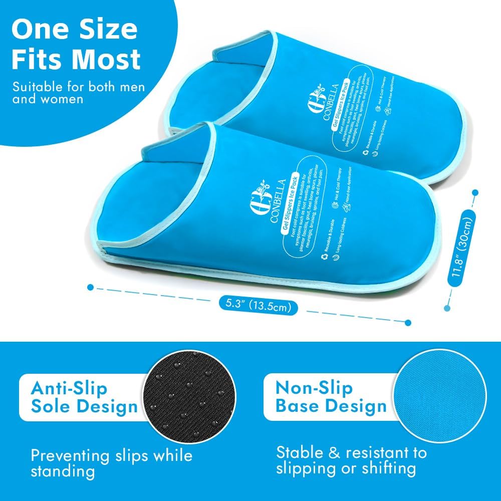 Gel Ice Pack Slippers for Foot Pain Relief, 1 Pair, Blue