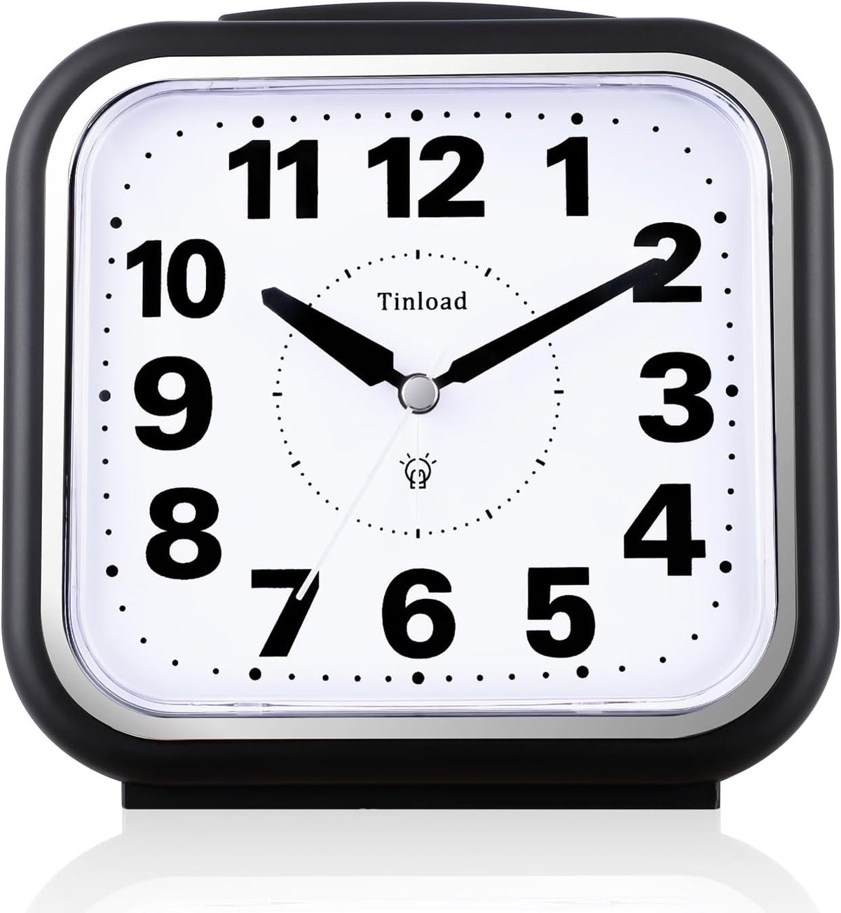 Tinload 5.5" Large No Ticking Analog Alarm Clock,Silent Readable for Seniors,Easy to Set,Gradual Rise Alarm,Big Numbers,Gentle Wake,Snooze, Lighted on Demand,Battery Operated,Black
