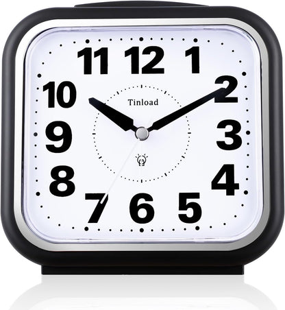 Tinload 5.5" Large No Ticking Analog Alarm Clock,Silent Readable for Seniors,Easy to Set,Gradual Rise Alarm,Big Numbers,Gentle Wake,Snooze, Lighted on Demand,Battery Operated,Black