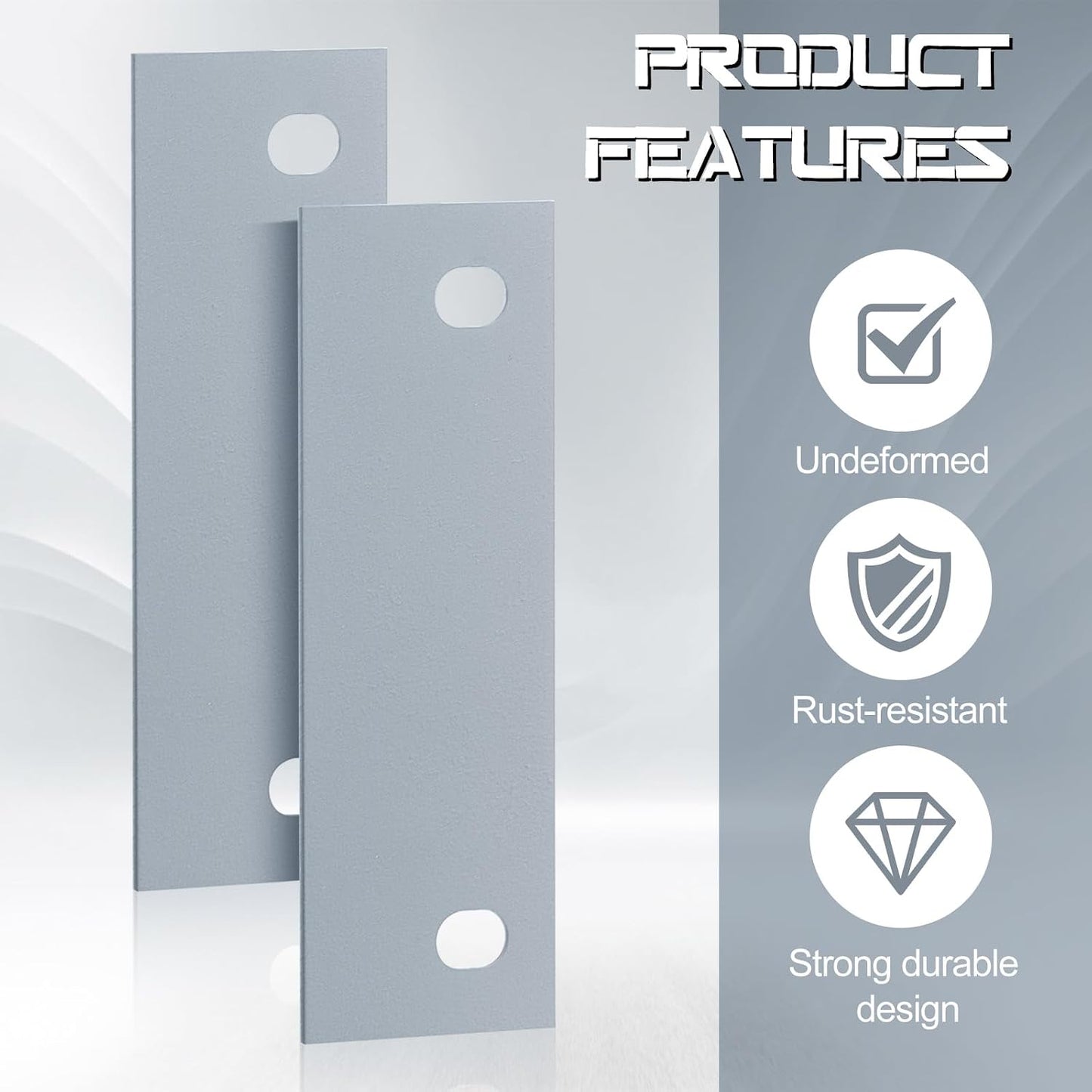 Zonon 20 Pcs Door Strike Plate 4.5 x 1.5 Inches Door Hole Filler Plate Hole Cover Steel Hinge Cut Out for Metal Frames, Silver Gray