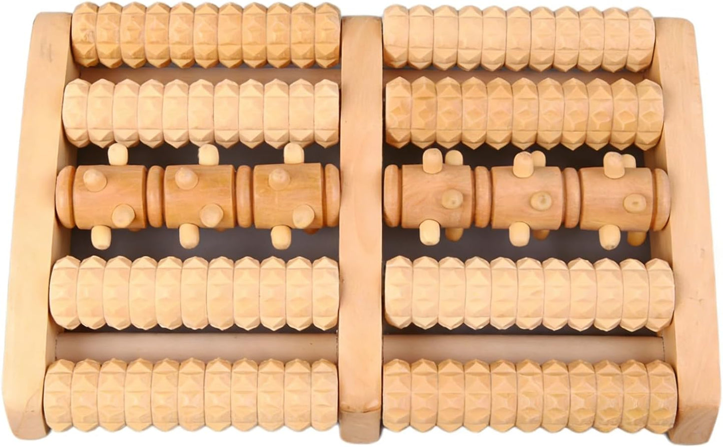 Varku Wooden Foot Roller Massager, 5-Row Spiked Reflexology Foot Massager, Arch-Shape Design, Foot Circulation Support, Portable Foot Health Tool, Muscle Discomfort Soother