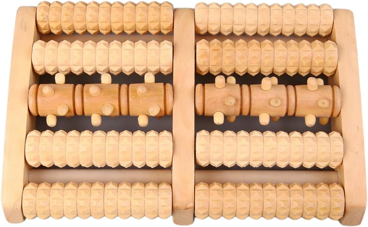 Varku Wooden Foot Roller Massager, 5-Row Spiked Reflexology Foot Massager, Arch-Shape Design, Foot Circulation Support, Portable Foot Health Tool, Muscle Discomfort Soother