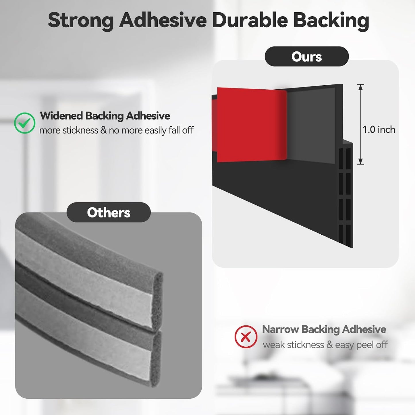 Ohuhu Door Draft Stopper, 1" Wide Adhesive Weather Stripping Seal, 39" | self-adhesive silicone, for interior exterior doors, 3-layer soundproof, save energy, blocks drafts, noise, light, dust, bugs