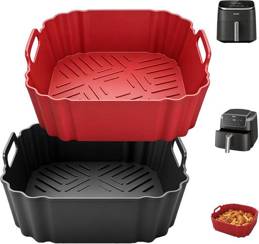 2 Pack Square Silicone Air Fryer Liners,8.5 Inch Air Fryer Liners for COSORI 5-6.5 QT,Reusable Silicone for Air Fryer Basket,Compatible with Ninja AF141 181,COSORI,Chefman& More
