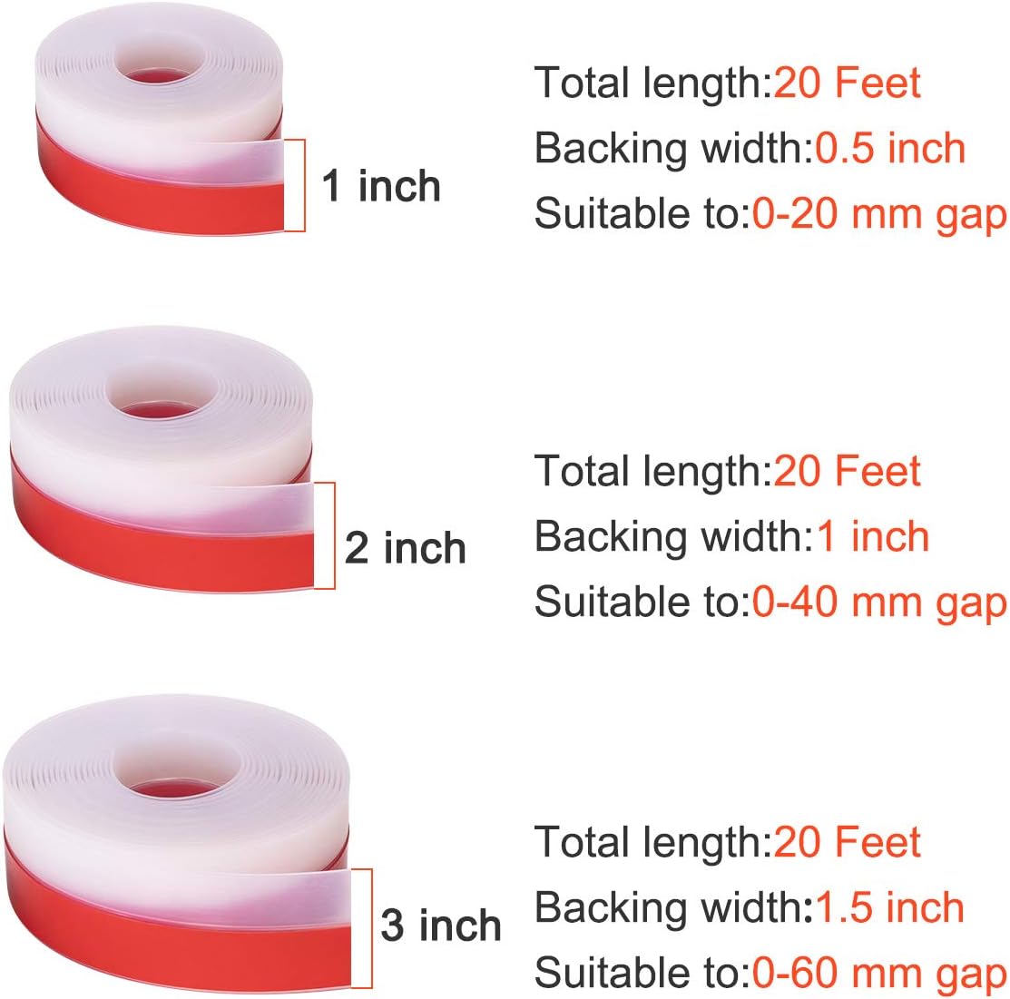 TORRAMI Silicone Weather Stripping 1 inch Width 20 Feet Length, Seal for Door Under Bottom, Gap, Side, Glass Shower Door, Sliding Door,Windows, Grey