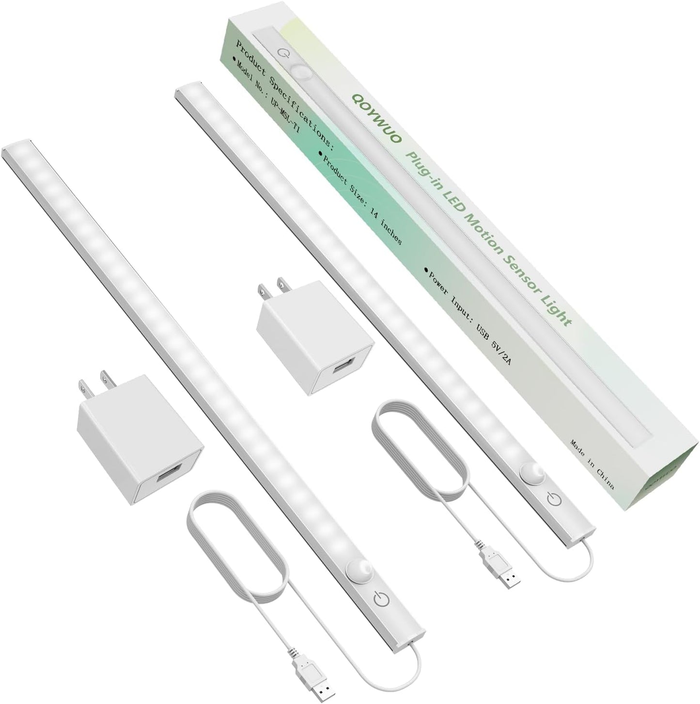 USB Plug-in Motion Sensor Light, ON/Night/Day Modes, Bright&Dimmable | 14" Slim LED Under Cabinet Lighting Indoor for Kitchen, Cabinet, Closet - 6000K Cool White, 1-Bar Standalone