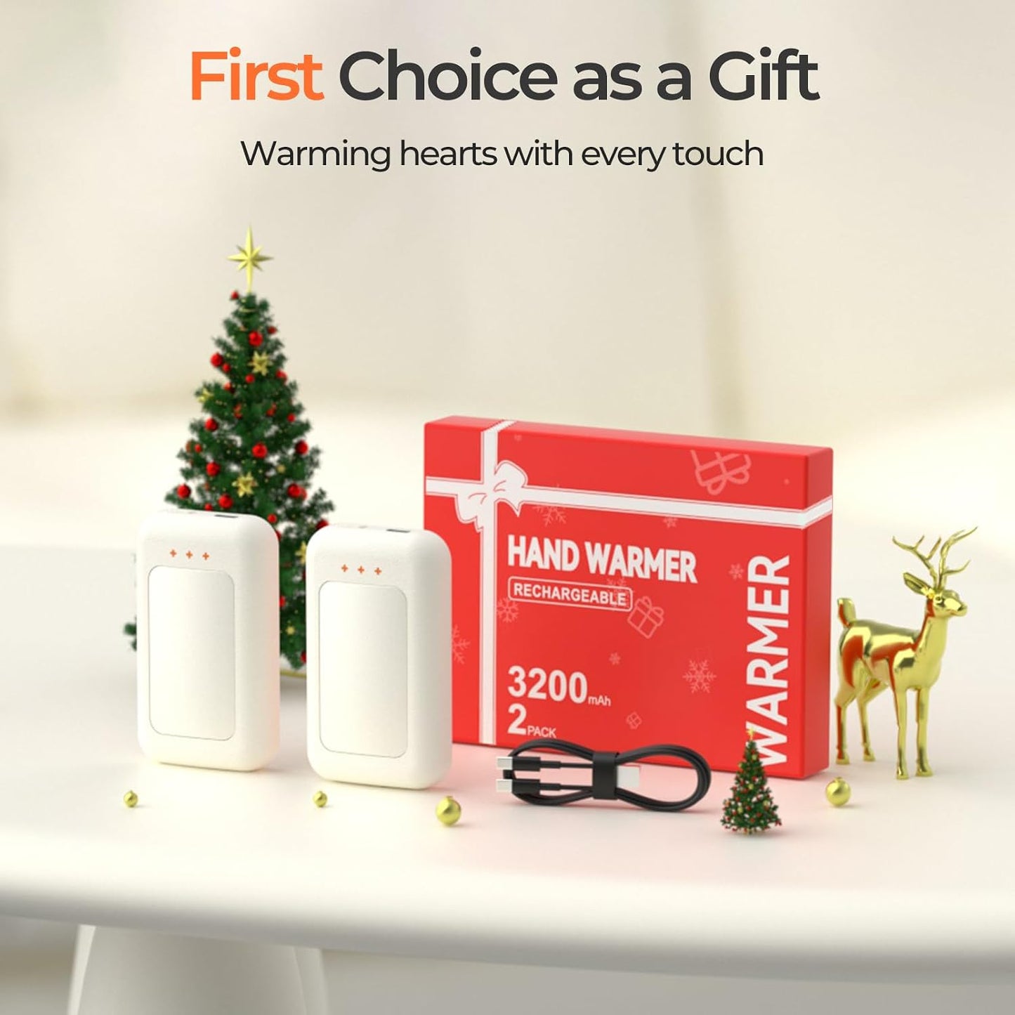 AI Hand Warmers Rechargeable, Reusable Portable Electric Hand Warmer, Fast Intelligent Heating in 1 Second, Gifts for Christmas, Outdoor, Golf, Hunting, Camping Accessories White 2Pack