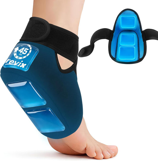 REVIX 2-Pack 45-Min Heel Ice Pack Wrap for Tendonitis & Plantar Fasciitis | Lightweight Wrap with Adjustable Strap for Men & Women, Cooling Comfort for Heel Bursitis, Swelling & Soreness, Reusable Gel