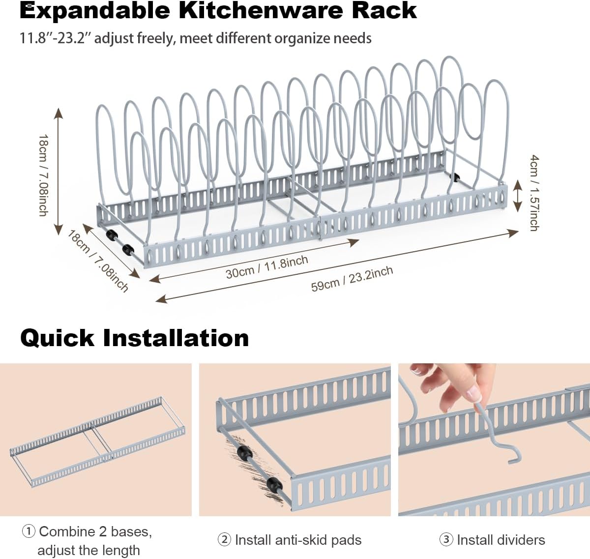 Housolution Pot and Pan Lid Organizer Holder Storage Rack, Black | 12"-23" Expandable, 14 Adjustable Dividers, Sturdy Metal Construction, Easy Assembly