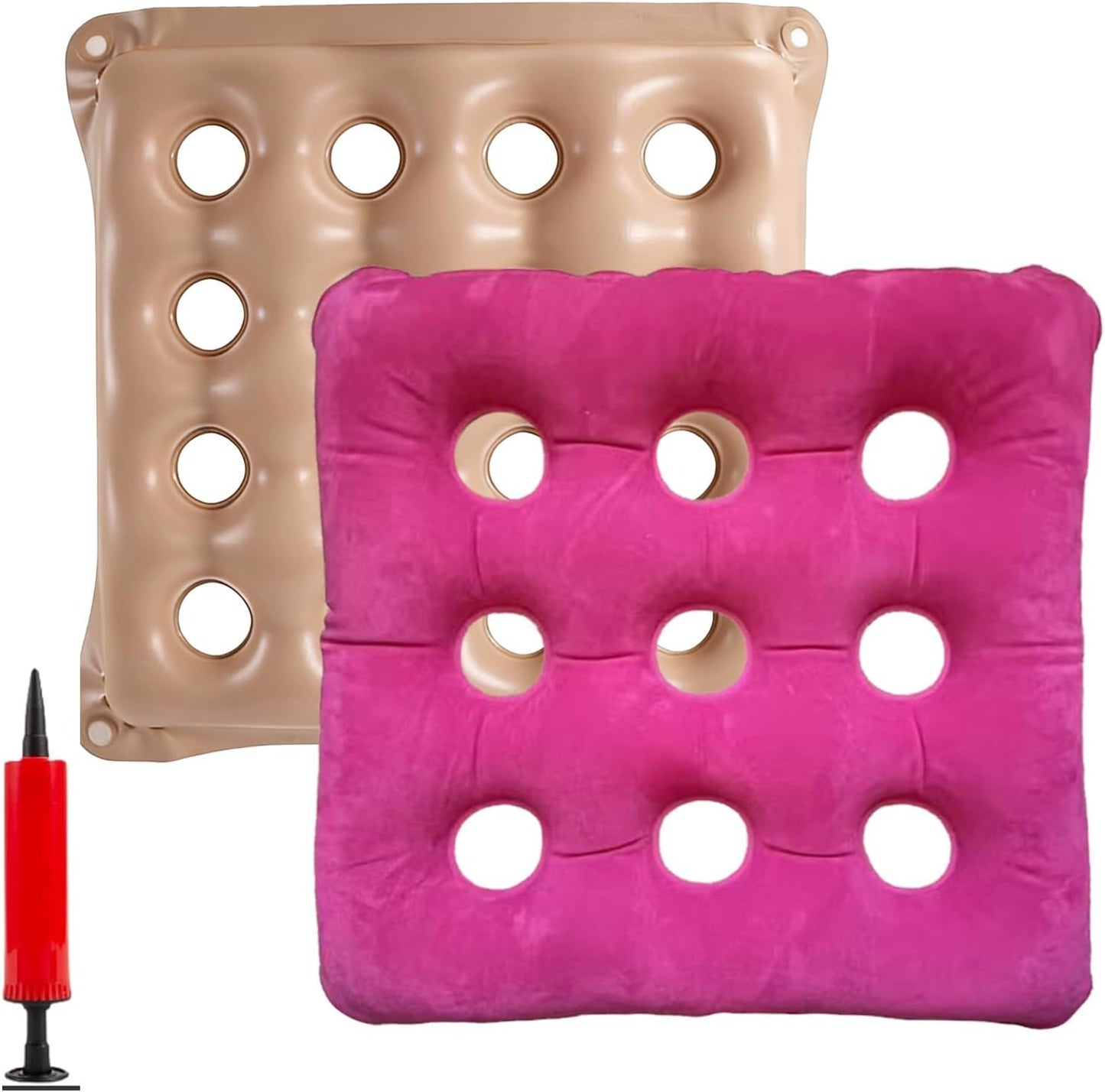2-Pack Inflatable Waffle Cushion for Pressure Relief, Wheelchair Cushion for Pressure Redistribution, Portable Air Seat Cushions for Office Chair Car Seat, Breathable Seat Pad, Includes 1 Air Pumps