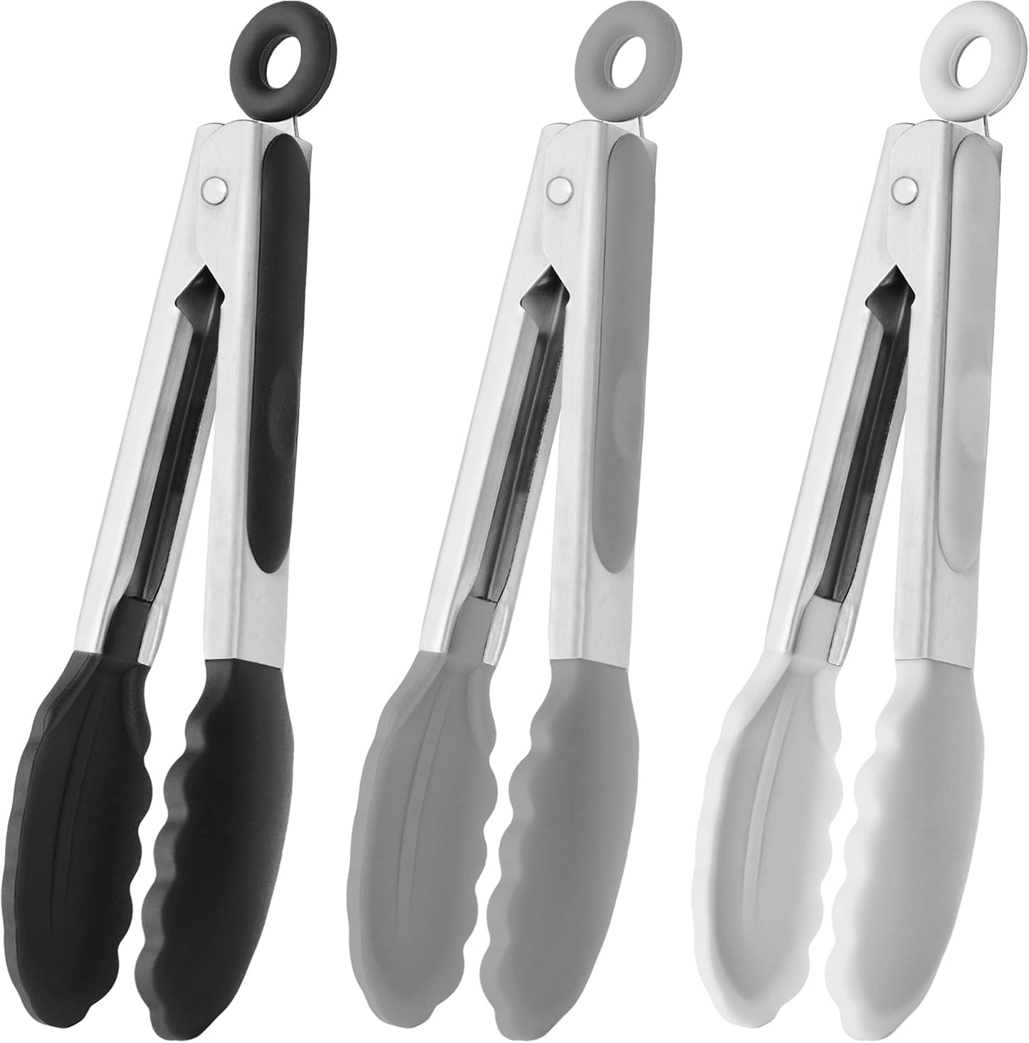 HINMAY Mini Tongs with Silicone Tips 7-Inch Serving Tongs, Set of 3 (Red Blue Green)