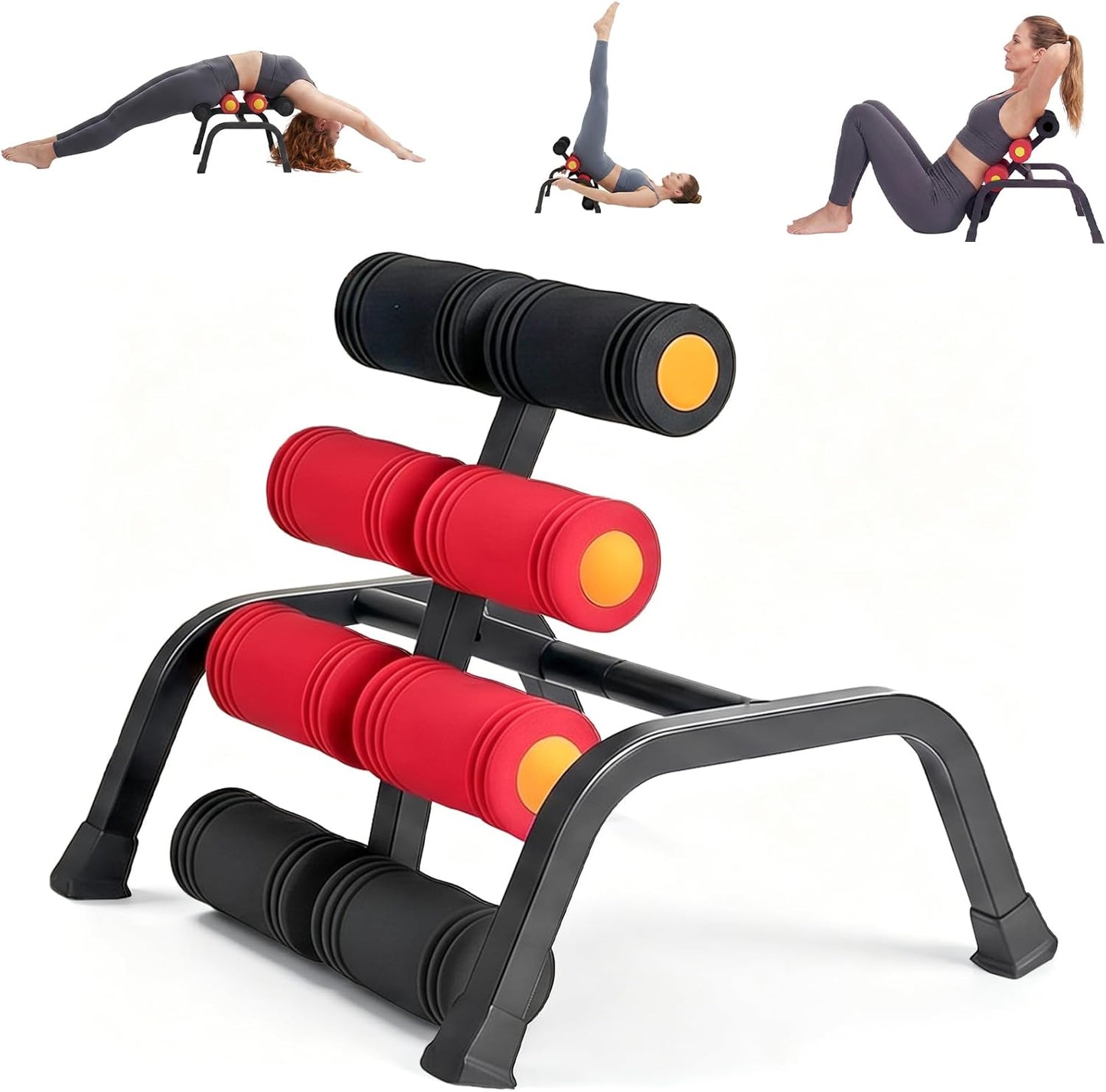 Mini Inversion Table with Rollers, Back Extension Machine | Back Pain Relief, Easy to Assemble & 297LBS Weight Capacity, Spinal Decompression Table for Home Gym (Red)