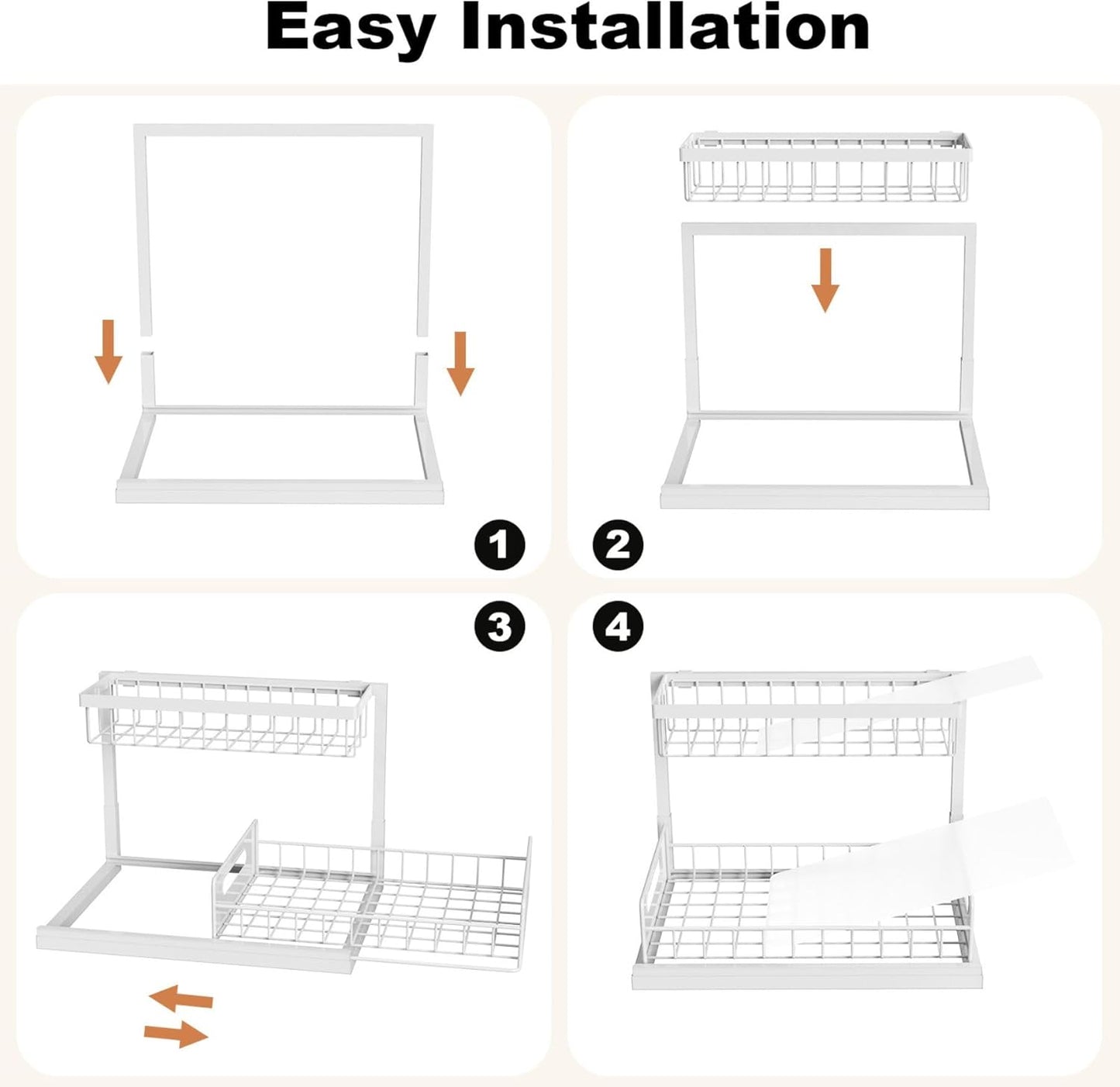 Under Sink Organizer, L-Shaped 2 Tier Pull Out Cabinet Organizer | Slide Out Sink Shelf Cabinet Storage Shelves, Under Sink Storage for Kitchen Bathroom Cabinet, White, 1 Pack
