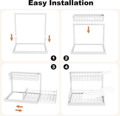 Under Sink Organizer, L-Shaped 2 Tier Pull Out Cabinet Organizer | Slide Out Sink Shelf Cabinet Storage Shelves, Under Sink Storage for Kitchen Bathroom Cabinet, White, 1 Pack