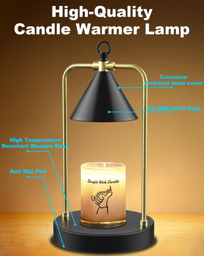 Candle Warmer Lamp with Timer, Upgraded Dimmable Wax Melts Warmer for Jar Candles, Height Adjustable Candle Lamp, Birthday Gifts for Women Mom, House Warming Gifts New Home Decor