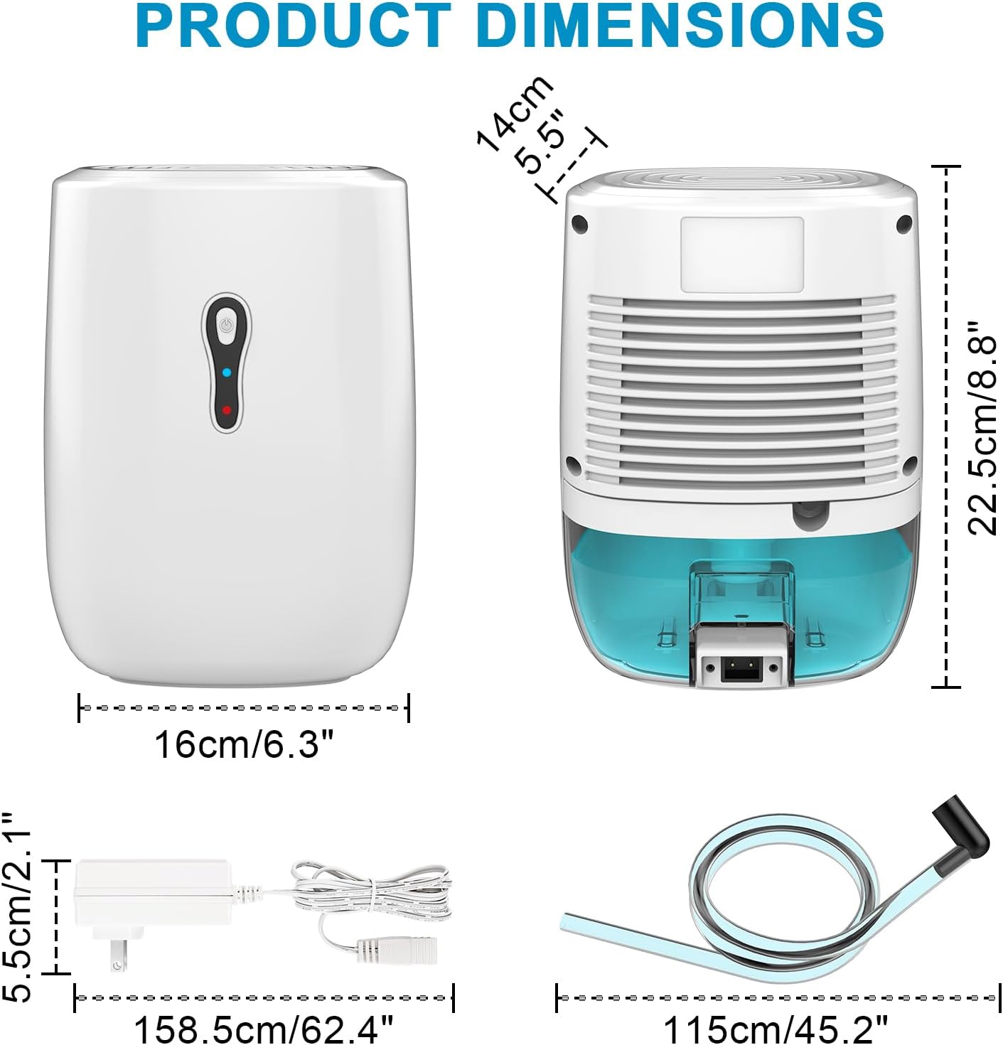 Dehumidifier with Drain Hose. Litever Small Portable Dehumidifier. Auto-OFF. Drain Hose for Continuous Drainage. Effective for Small Bathroom Pantry Closet Basement Wardrobe Gun safe RV Trailer Camper
