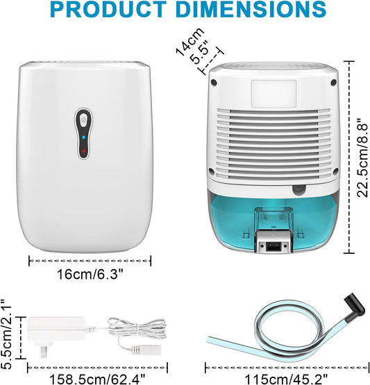 Dehumidifier with Drain Hose. Litever Small Portable Dehumidifier. Auto-OFF. Drain Hose for Continuous Drainage. Effective for Small Bathroom Pantry Closet Basement Wardrobe Gun safe RV Trailer Camper