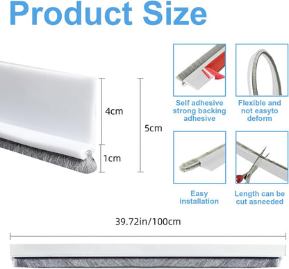 2 PCS Door Draft Stoppers with Brush, Door Sweep 2" W x 39" L White | Soundproof Door Sealer for Exterior/Interior Doors and Dust/Noise/Hot or Cold Air Insulation